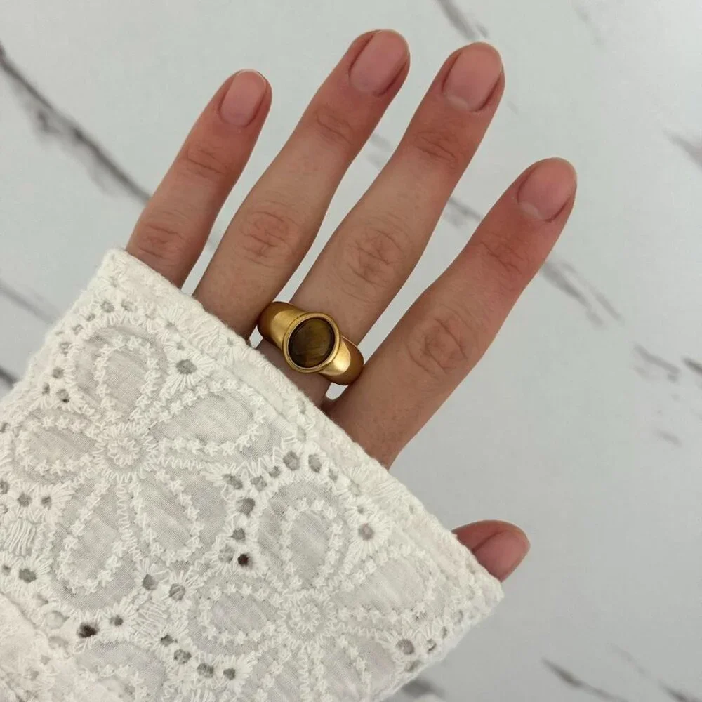 Sku0335‎ Retro Gold/Brown Tiger eye Stone Women Casual Fashion Ring + gift box